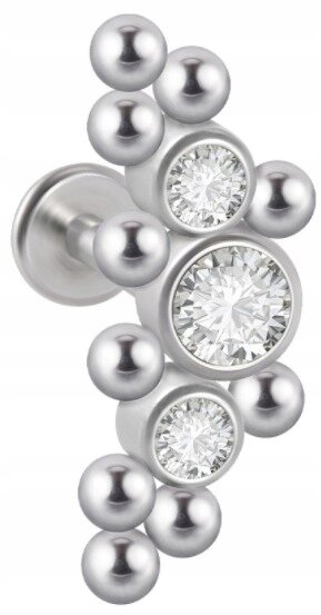 LABRET Śliczne Cyrkonie z Kuleczkami SS316L 1,2/8 (1)
