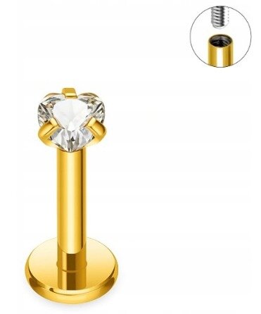 Tytanowy Kolczyk Labret PIERCING z cyrkonią Serduszko HELIX Lobe 1,2/6-10/3 MM (2)