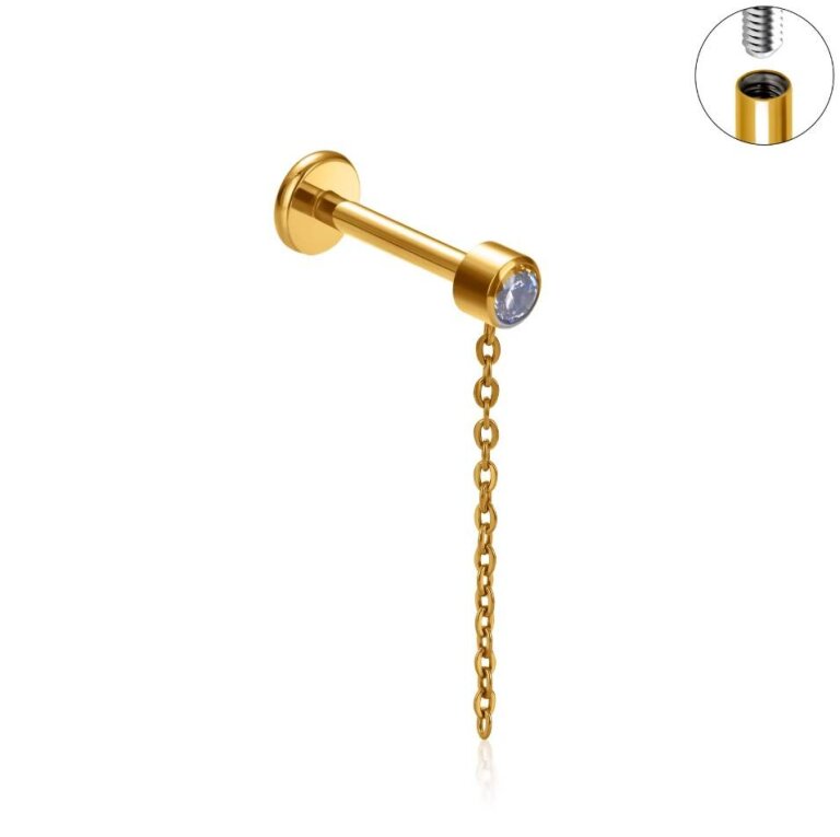 Tytanowy Kolczyk Labret PIERCING Cyrkonia Łańcuszek HELIX Lobe (1)