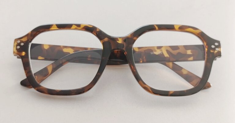 Modne okulary zerówki oprawki damskie tortoise havana, kwadratowe (3)