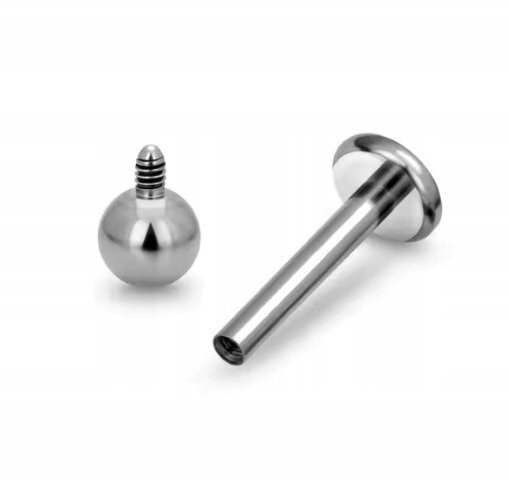 Tytanowy Kolczyk Labret z Kuleczką SREBRNY PIERCING 1,2/6-10/2-4 mm (2)