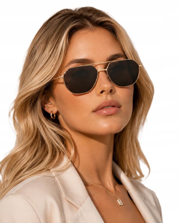 Okulary Przeciwsłoneczne Aviator Premium Black Gold geometryczne, metalowe (1)