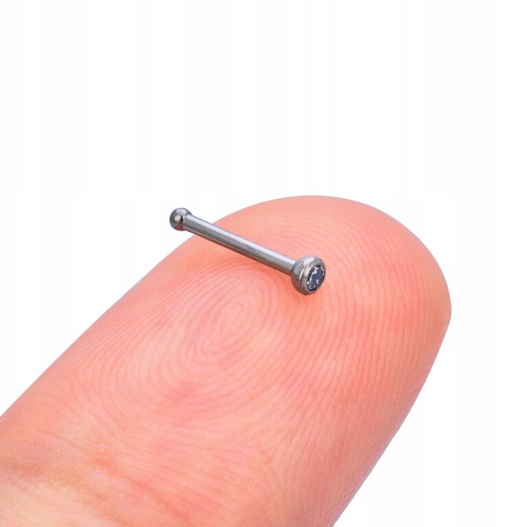 Tytanowy SREBRNY Kolczyk do Nosa z Cyrkonią NOSTRIL PIERCING 0,8/7/2 (3)