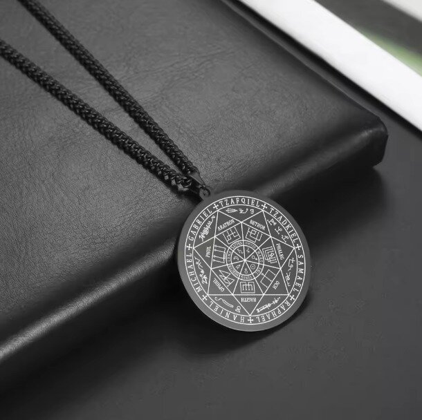 Czarny Amulet Naszyjnik Siedmiu Archaniołów Rune Łańcuszek STAL (3)