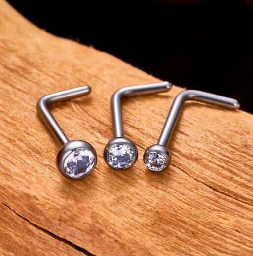 Tytanowy SREBRNY Kolczyk do Nosa z Cyrkonią NOSTRIL PIERCING 0,8/7/2-3 (3)