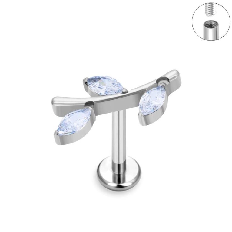 Tytanowy Kolczyk Labret PIERCING Listki Cyrkonie HELIX Lobe (1)