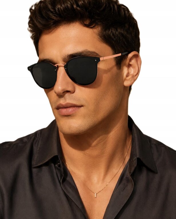 Eleganckie Okulary Przeciwsłoneczne Czarne Złote Unisex UV400 (2)