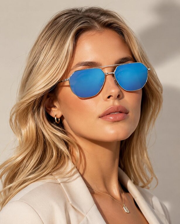 Okulary Przeciwsłoneczne Aviator Premium Srebrne geometryczne, metalowe (2)