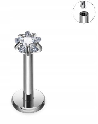 Tytanowy Kolczyk Labret PIERCING z cyrkonią Gwiazdka HELIX Lobe 1,2/6-10/3 MM (2)