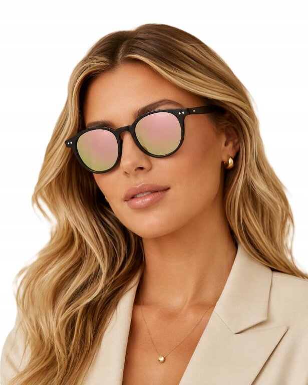 Czarne Okulary Przeciwsłoneczne Unisex Lustrzane Różowo Złote (1)