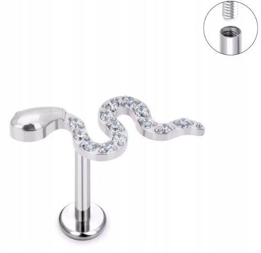 Tytanowy Kolczyk Labret PIERCING z Cyrkoniami Wąż Zmija HELIX Lobe (1)