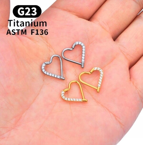 Tytanowy Kolczyk Clicker PIERCING Serce z Cyrkoniami HELIX Lobe 1,2/8 (4)