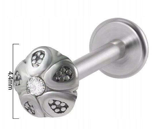 Srebrny Kolczyk PIERCING Labret z Kwiatkiem Kryształek Stal Ch 316L 1,2/8 (2)
