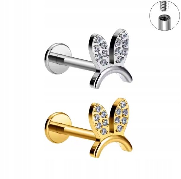 Tytanowy Kolczyk Labret PIERCING Cyrkonie Uszy Króliczek HELIX Lobe (3)