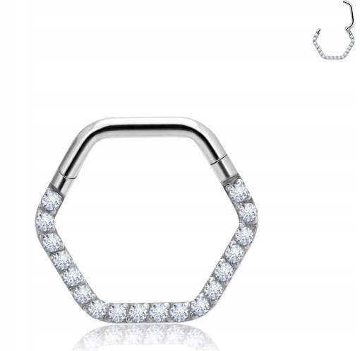 Srebrny Tytanowy Kolczyk Clicker PIERCING z Cyrkoniami HELIX Lobe 1,2/8-10 (2)