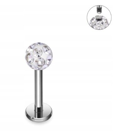 Tytanowy Kolczyk Labret PIERCING Kula z Cyrkoniami HELIX Lobe 1,2/6-10/3 MM (2)