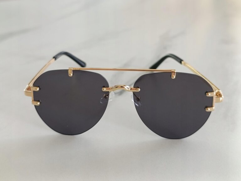 Okulary Przeciwsłoneczne Złote Czarne Bez Ramkowe Pilotki UV400 Unisex (6)