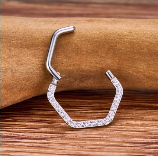 Srebrny Tytanowy Kolczyk Clicker PIERCING z Cyrkoniami HELIX Lobe 1,2/8-10 (4)
