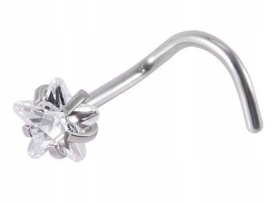 Tytanowy SREBRNY Kolczyk do Nosa Gwiazda Cyrkonia NOSTRIL PIERCING 0,8/7/3 (1)