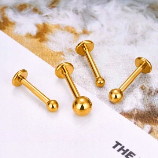 Tytanowy Kolczyk Labret z Kuleczką ZŁOTY PIERCING 1,2/6-10 mm (2)