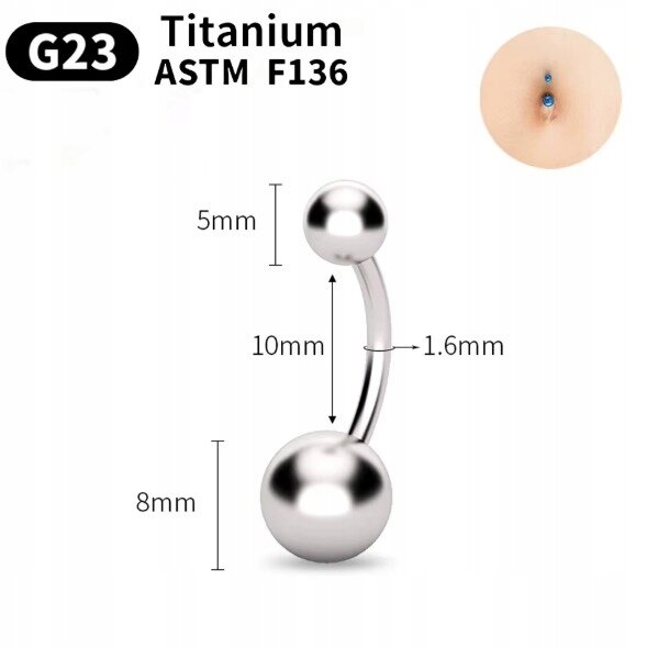 Tytanowy Kolczyk do Pępka z Kuleczkami ZŁOTY PIERCING 1,6/10/8+5 (2)
