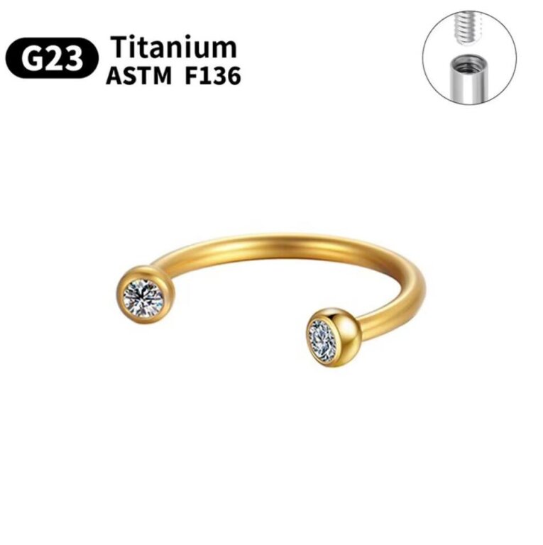  Tytanowy ZŁOTY Kolczyk Podkowa cyrkonie PIERCING G23 ASTM F136 (1)