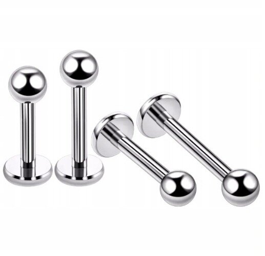 Tytanowy Kolczyk Labret z Kuleczką SREBRNY PIERCING 1,2/6-10/2-4 mm (3)