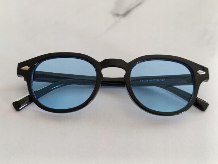 Okulary Przeciwsłoneczne Damskie Męskie Czarne UV400 Niebieskie Szkła Retro (8)