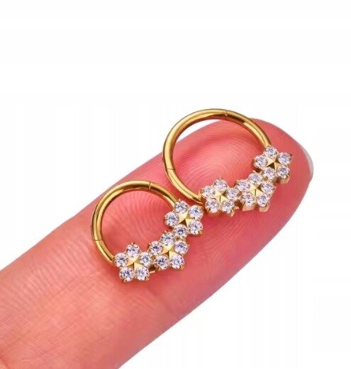 Tytanowy Kolczyk Clicker PIERCING kółko Cyrkonie Kwiatek HELIX Lobe 1,2/8-10 (2)
