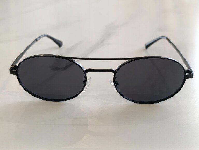 Okulary Przeciwsłoneczne Damskie Pilotki Aviator Czarne Metalowe UV400 (5)