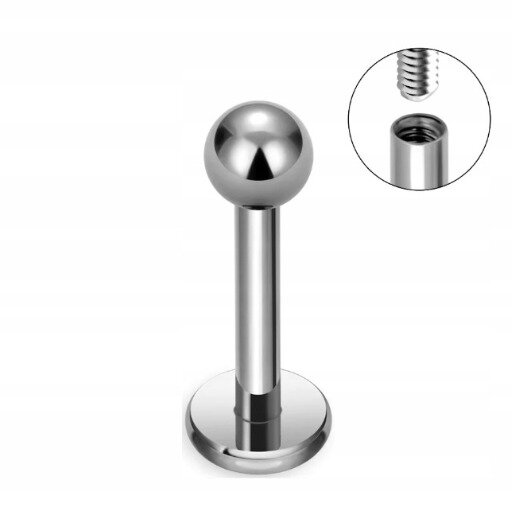 Tytanowy Kolczyk Labret z Kuleczką SREBRNY PIERCING 1,2/6-10/2-4 mm (1)